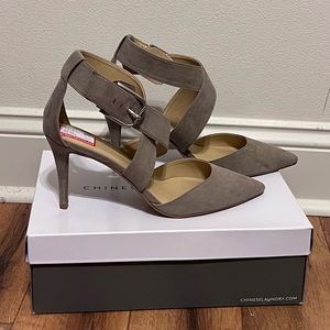 Tan suede strappy heel